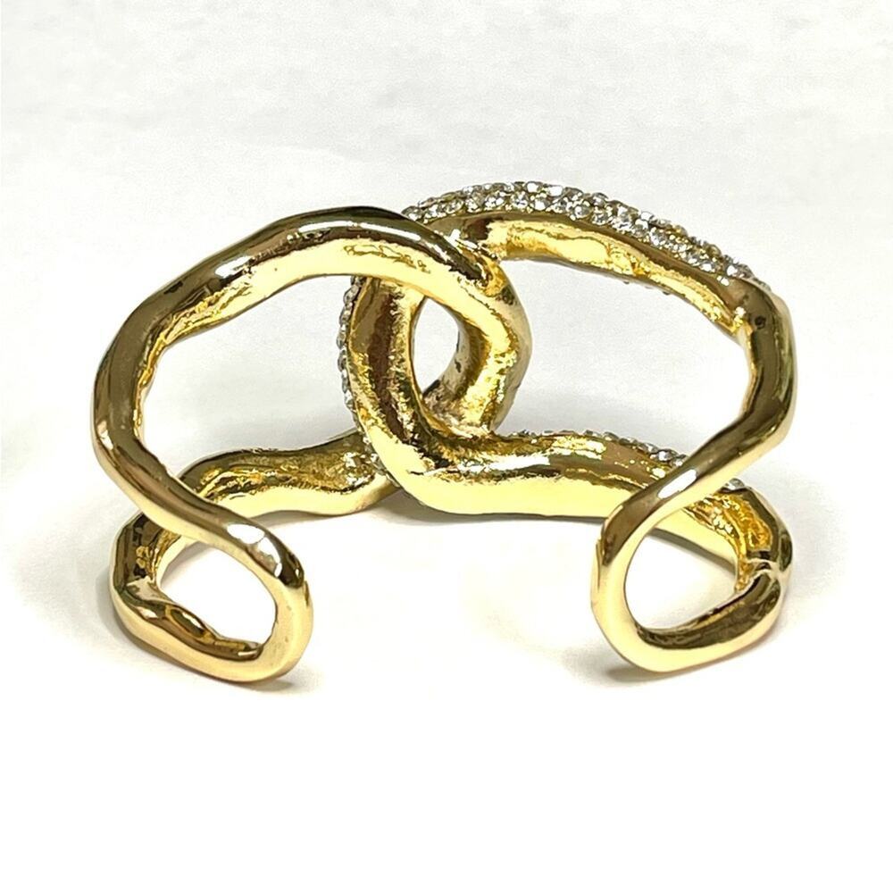 Interlocked Cuff Bracelet Pave’ Crystal Chunky Gold Alexis Bittar STYLE JA17 - Picture 3 of 7